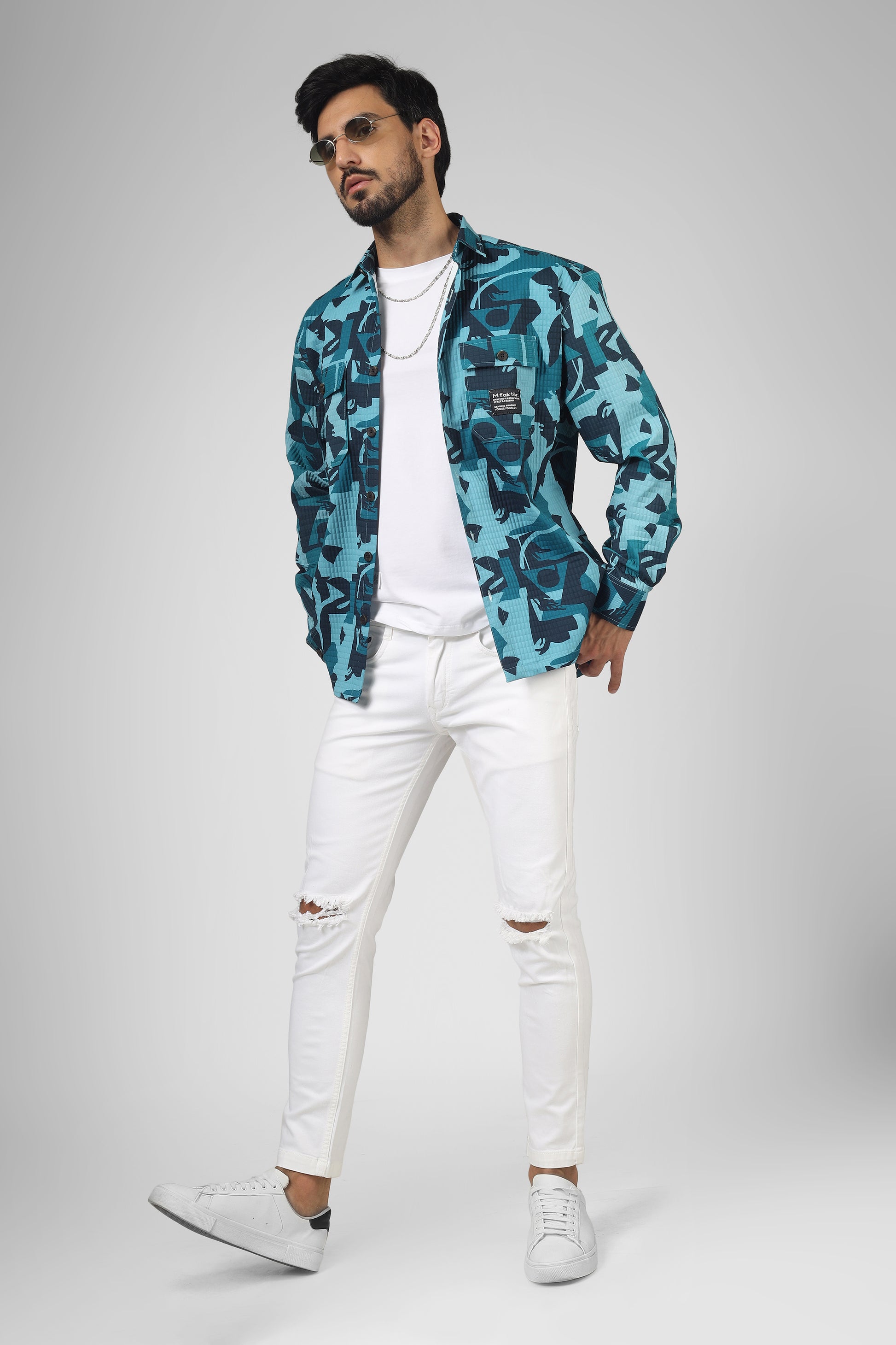 Abstract print: Dark blue -light blue